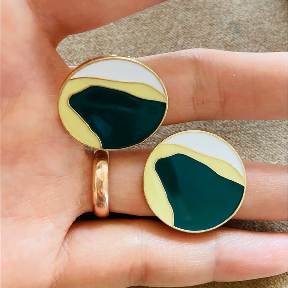 Beach round stud earrings yellow and green - Picture 2 of 5